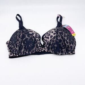 Maidenform Women's Underwire Demi Bra Smoothing Lace-Trim Animal Print Bra 34D‎